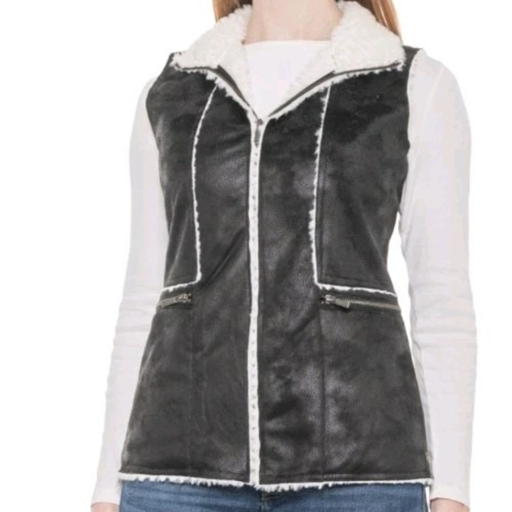 Wooly Bully Wear Route 66‎ Vest Womens Sz M Sherpa Lined Black Faux Suede NWT